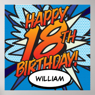 Poster FELIZ ANIVERSÁRIO DE 18 ANOS Quadrinhos Pop Art az