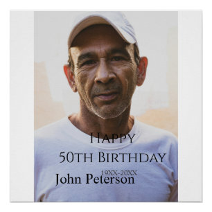Póster Feliz aniversário de 50 anos nome foto ano homem s
