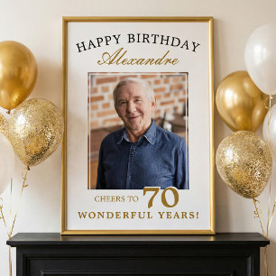 Poster Feliz Aniversário de 70 anos Sinal de festa com fo
