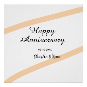 Póster Feliz aniversário de casamento linhas laranja past