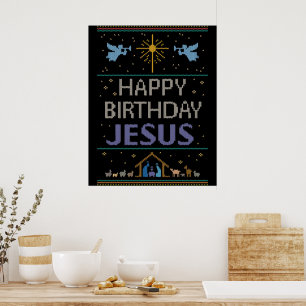 Póster Feliz Aniversário de Design Feliz Natal Jesus