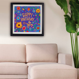 Poster Feliz Aniversário de Diversão Escola Floral Inspir