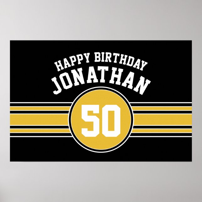 Poster Feliz Aniversário de Esportes com Dourado de Idade (Frente)