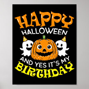 Poster Feliz Aniversário de Halloween Menina Menino Festa
