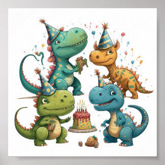 Poster Feliz aniversário Dinossauros