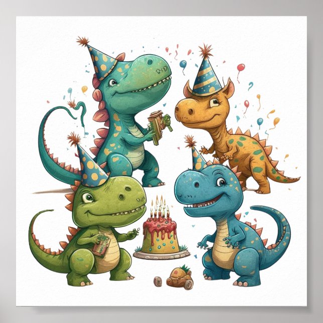 Poster Feliz aniversário Dinossauros (Frente)