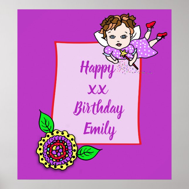 Poster Feliz Aniversário do bonito Cabelo Castanho (Frente)