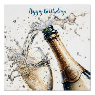 Póster Feliz Aniversário do Bubble champagne