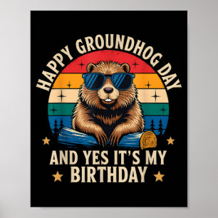 Poster Feliz aniversário do Dia da Marmota Funny Retro Pô
