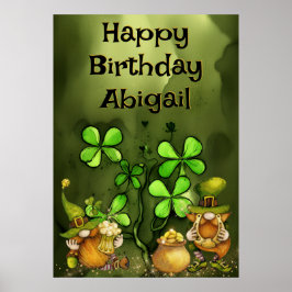 Poster Feliz Aniversário do Irlandês Leprechaun Gnomos e 