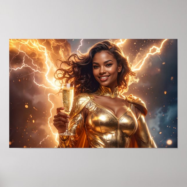 Poster Feliz aniversário dos Parabéns da super-heroína (Frente)