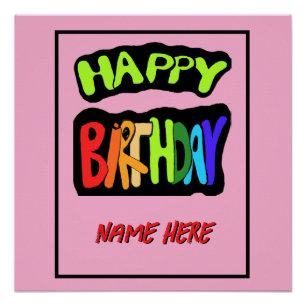 Póster Feliz aniversário e personalize o nome