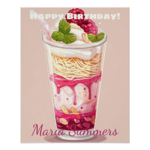 Póster Feliz Aniversário Falooda Sorvete Kawaii Cartoon 
