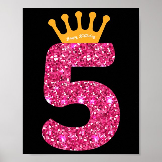 Poster Feliz Aniversário, Festa 5 para Meninas 5 Anos (Frente)