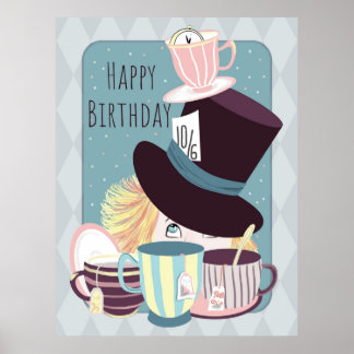 Poster Feliz aniversário Festa de Tea Mad Hatter