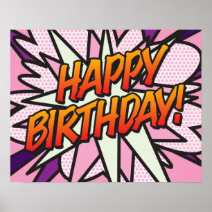Poster FELIZ ANIVERSÁRIO História em Quadrinhos Pop Art r
