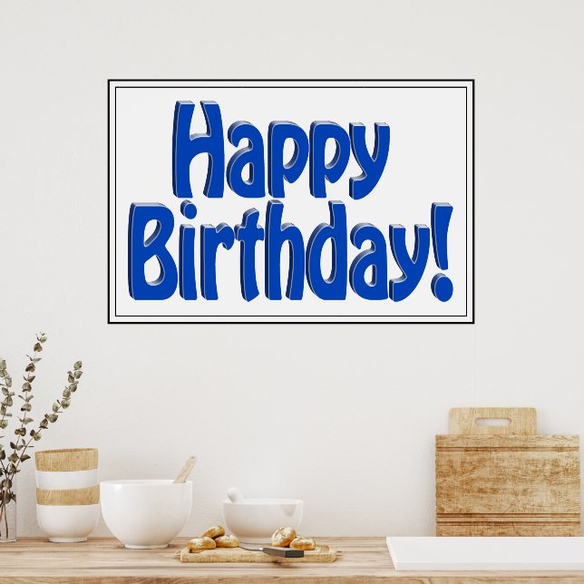 Poster Feliz Aniversário HOBO Texto - Azul (Cozinha)
