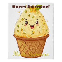 Póster Feliz Aniversário Kulfi Sorvete Kawaii Cartoon