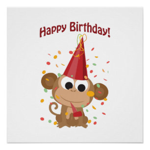 Póster Feliz aniversario! Macaco dos confetes