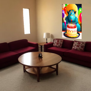 Poster Feliz aniversário, monstro, balão de bolo Arte A