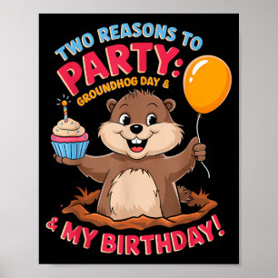 Poster Feliz Aniversário no Dia do Groundhog 2025 Cute An