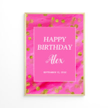 Feliz Aniversário Nome Data Dourado Brilho Rosa Vi
