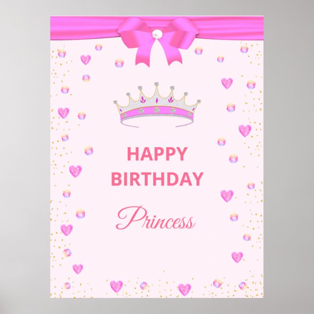 Poster Feliz Aniversário Princesa Elegante & Joias em Ros (Frente)