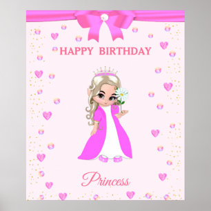 Poster Feliz Aniversário Princesa Fofa & Gemas no Cartaz