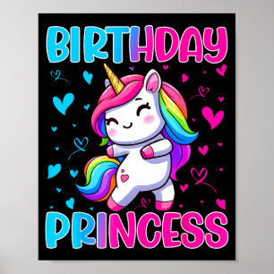 Poster Feliz Aniversário Princesa Unicórnio Cute Arco-íri