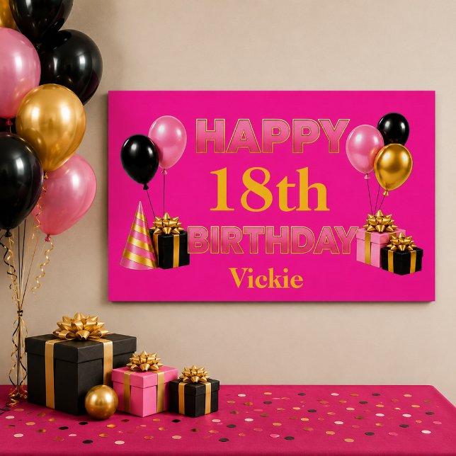 Póster Feliz Aniversário Qualquer Idade Rosa (Criador carregado)