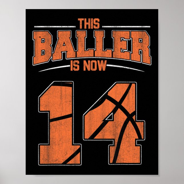 Poster Feliz Aniversário, Rapazes De Basquete De 14 Anos (Frente)