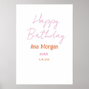 POSTER FELIZ ANIVERSÁRIO ROSA LARANJA NOME SIMPLES ANO LO