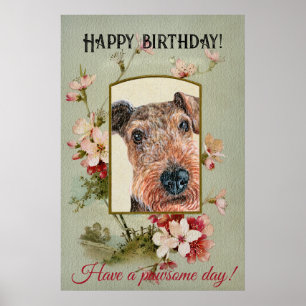Poster Feliz aniversário Saudações Airedale terrier