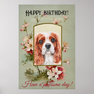Poster Feliz aniversário Saudações Rei Charles Spaniel