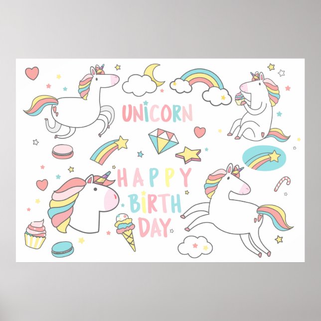 Poster Feliz Aniversário Unicórnio (Frente)