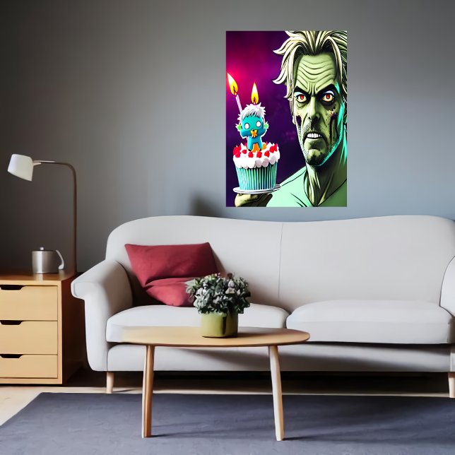 Poster Feliz aniversário, zumbi, bolo| Arte AI (Criador carregado)