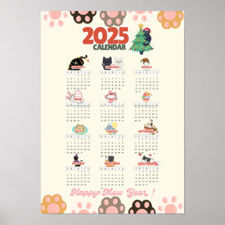 Poster Feliz Ano Mew 2025 calendário de parede para amant