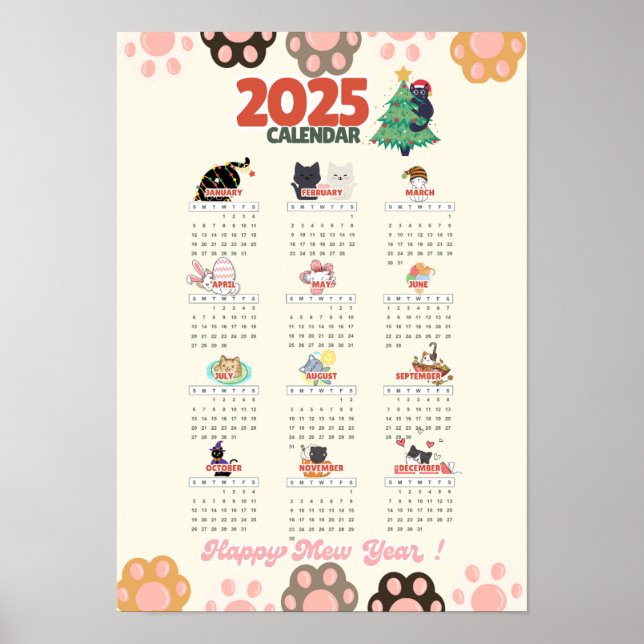 Poster Feliz Ano Mew 2025 calendário de parede para amant (Frente)