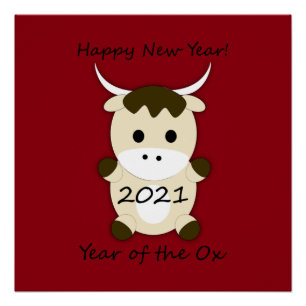 Póster Feliz ano novo 2021 Ano do Ox