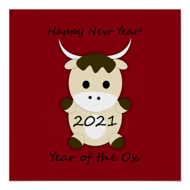 Póster Feliz ano novo 2021 Ano do Ox (Frente)