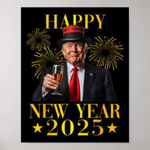 Poster Feliz ano novo 2025 Engraçado Trump Ano Novo Ameri