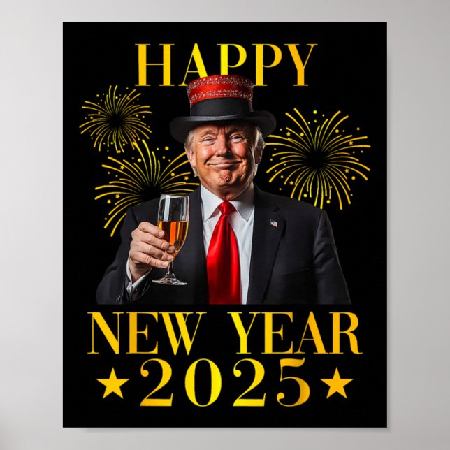 Poster Feliz ano novo 2025 Engraçado Trump Ano Novo Ameri (Frente)