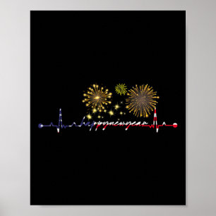 Poster Feliz ano novo 2025 Heartbeat Flag American Xmas F