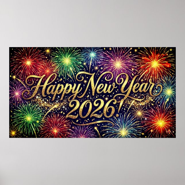 Poster Feliz Ano Novo 2026 Arte decorativa - fogos de art (Frente)