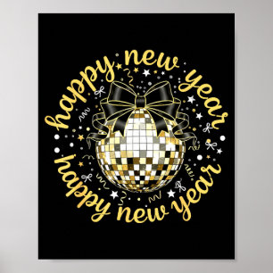 Poster Feliz Ano Novo 2026 Bola de Discoteca Arco Coquett