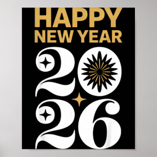 Poster Feliz Ano Novo 2026 Camiseta Retro Groovy Réveillo