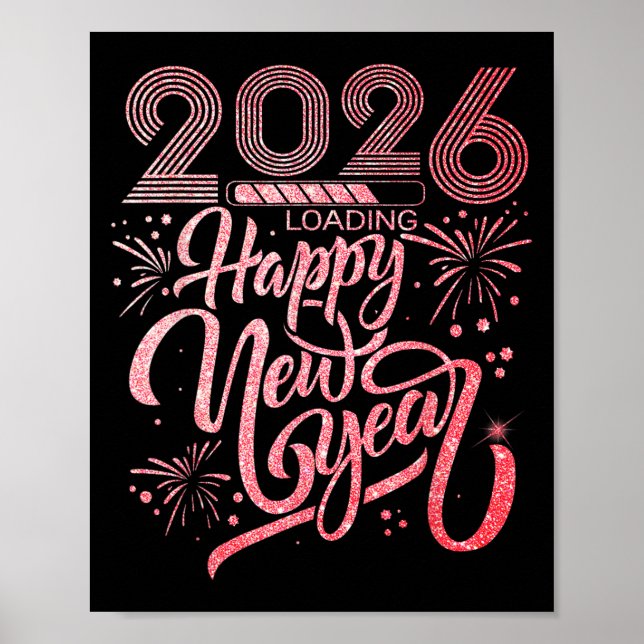 Poster Feliz ano novo 2026 Carregando o Fireworks Party (Frente)