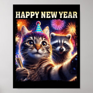 Poster Feliz Ano Novo 2026 Celebração de Gato Fofo Guaxin