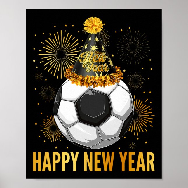 Poster Feliz Ano Novo 2026 Chapéu de Festa de Futebol Ano (Frente)