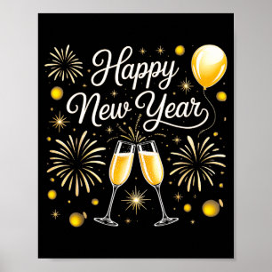 Poster Feliz Ano Novo 2026 Design de Celebração Com Champ